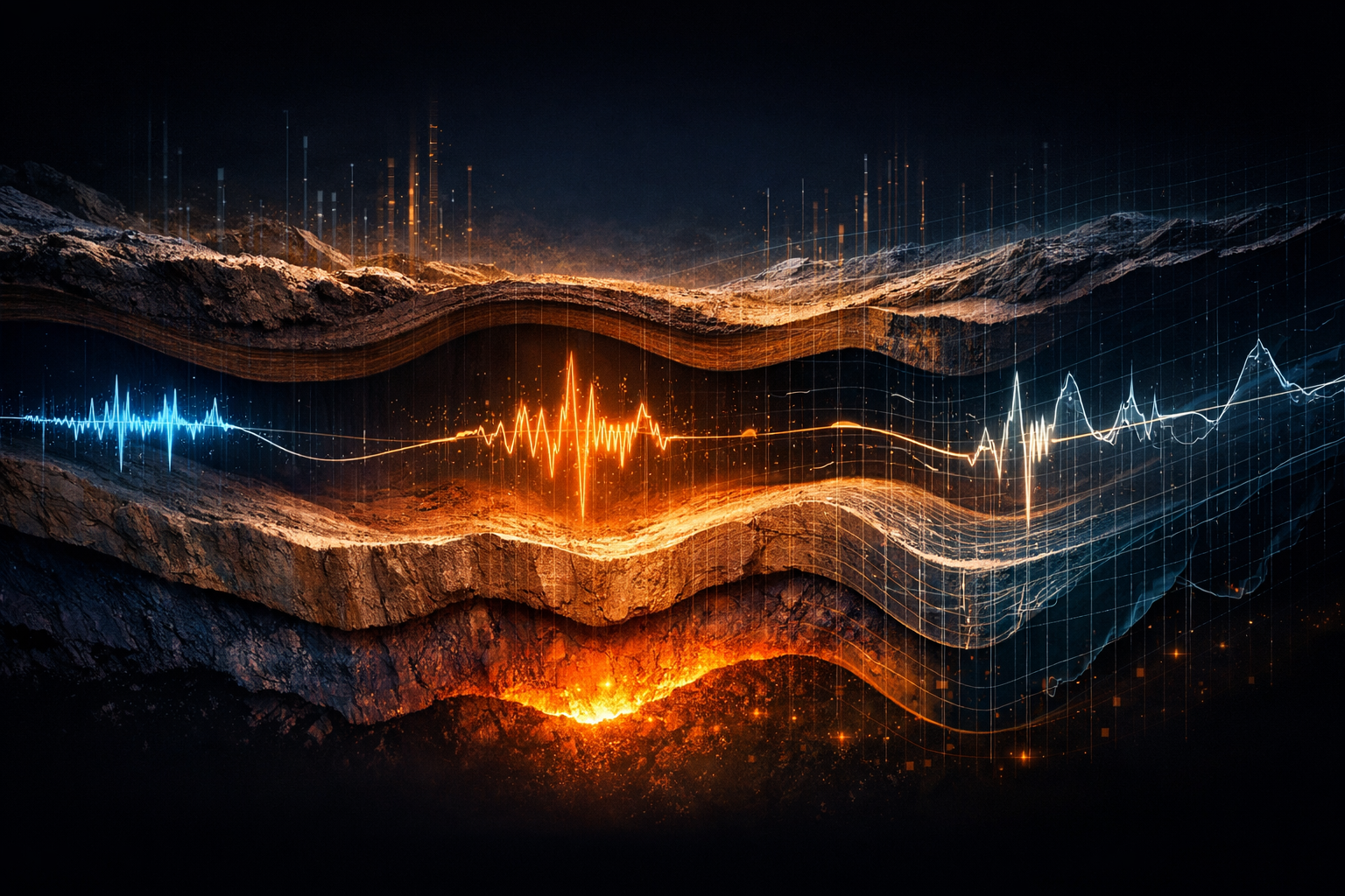 Geological subsurface cross-section with seismic data visualization